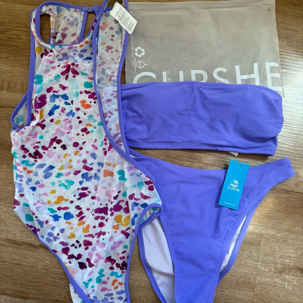 Cupshe Three Piece Multicolor and Purple Swim Set